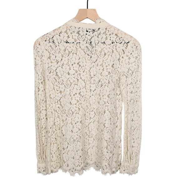 Rachel Zoe Ivory Lace Floral Blouse Size 6 High Neck Long Sleeve Romantic Top - Picture 2 of 4